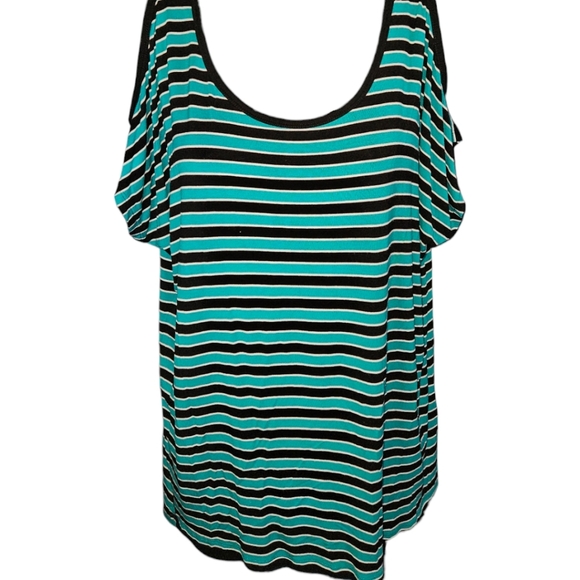 MICHAEL Michael Kors Cold Shoulder Horizontal Stripe Short Sleeve Top - Picture 1 of 5